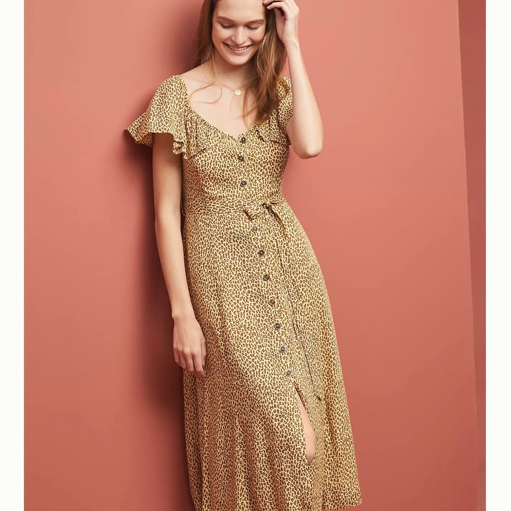 ANTHROPOLOGIE BOLANO DRESS LEOPARD PRINT L